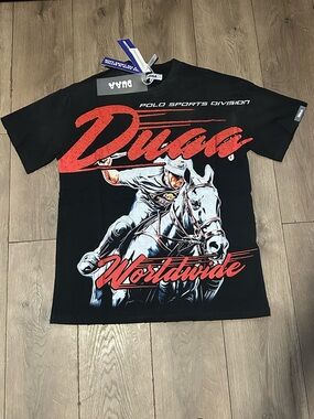 DUAA Polo Sports Division Men's Graphic Tee - Black with Red & White Artwork